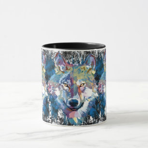 Taza de café de lobo - Lobo de polígono retro