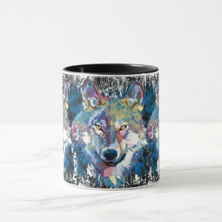Taza de café de lobo - Lobo de polígono retro