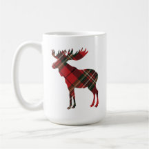 Taza de café de los alces de la tela escocesa