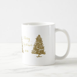 Taza de café de los árboles de navidad del oro
