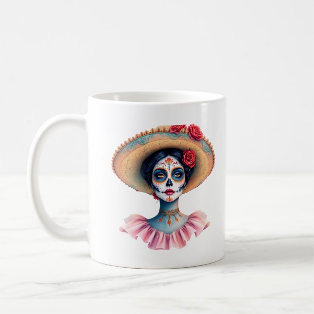Taza De Café De Los Muertos El Día de la Catrina del Azúcar Mue (Izquierda)