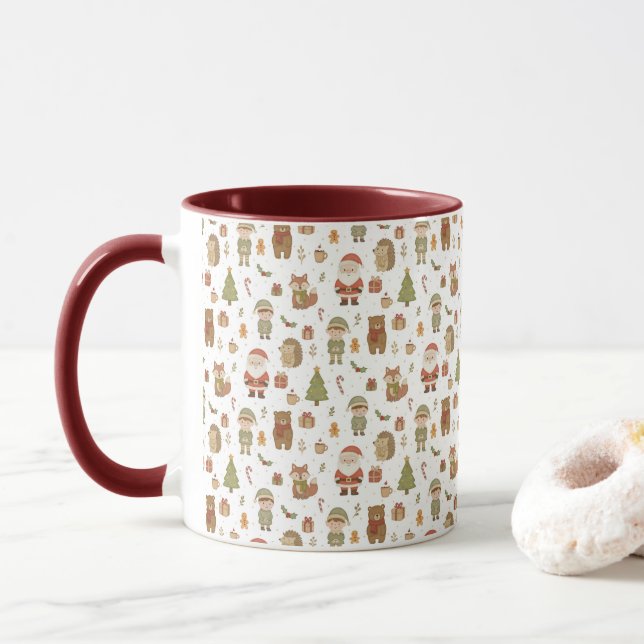 Taza de café de madera de Navidad dibujada a mano (Con donut)