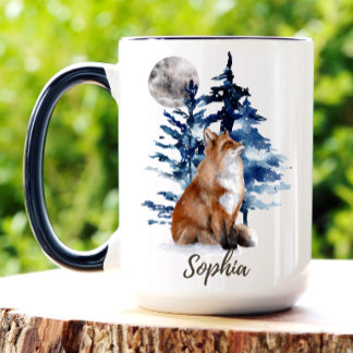 Taza de café de madera personalizada con zorro de