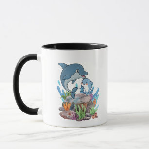 Taza de café de mamá y bebé delfín lindo