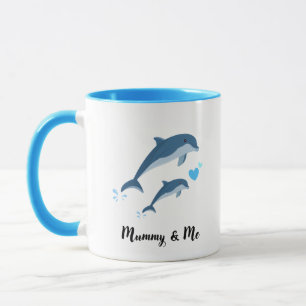 Taza de café de mamá y delfín bebé lindo