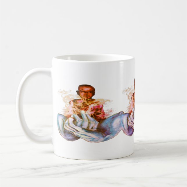 Taza de café de manos azules con mente tranquila (Izquierda)