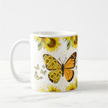 Taza de café de mariposa y girasol – Floral natura