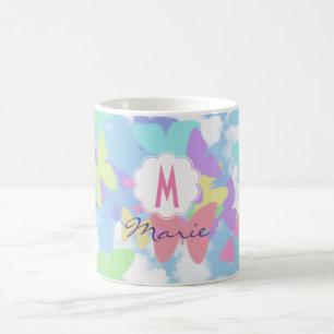 Taza de café de mariposas Monograma Nombre e Inici