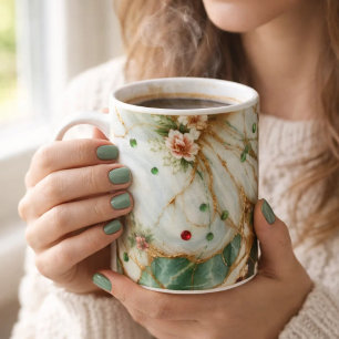 Taza de café de mármol blanco y dorado de lujo –
