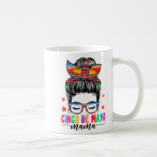 Taza De Café De Mayo Mama Messy Bun Hair Mamá Mexicana Da (Derecha)