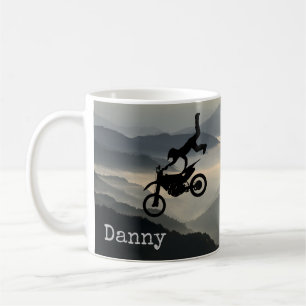 Taza de café de motocross de motocicleta montañas