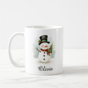 Taza de café de muñeco de nieve con nombre persona