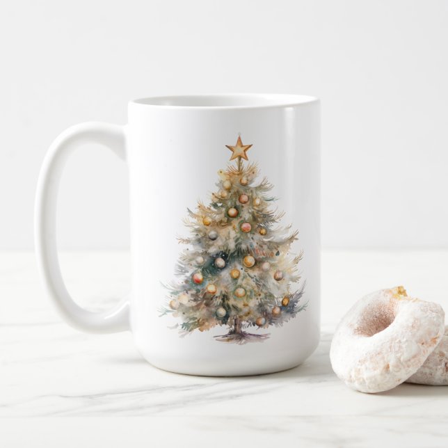 Taza de café de Navidad con acuarela (Con donut)