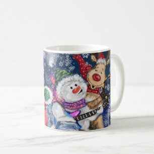 Taza de café de Navidad con amigos felices