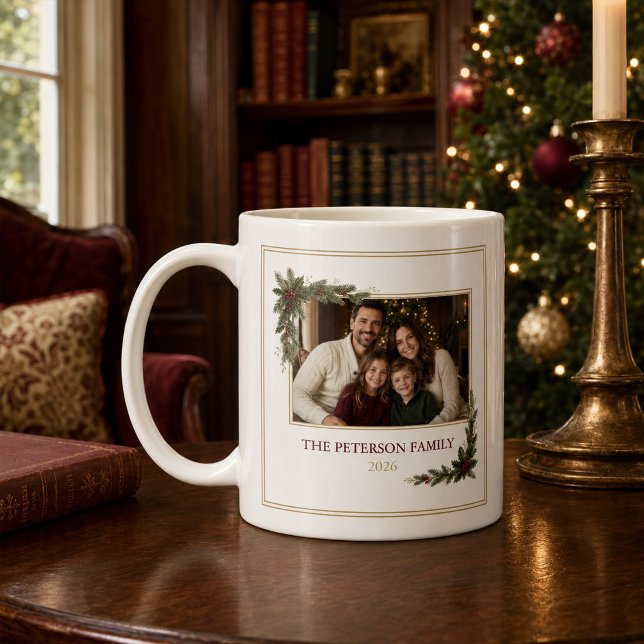 Taza de café de Navidad con foto familiar personal (Personalized Family Photo Christmas Coffee Mug)