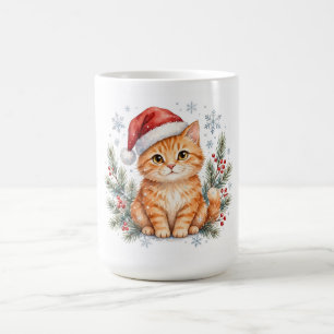 Taza de café de Navidad con gato atigrado y sombre