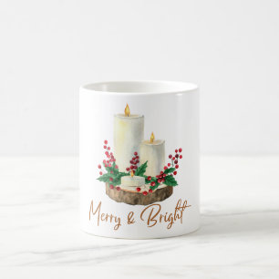 Taza de café de Navidad con vela alegre y brillant