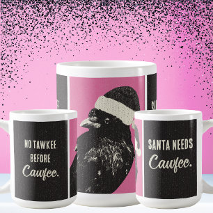 Taza de café de Navidad de cuervo rosa negro Santa