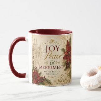 Taza de café de Navidad Elegante Alegría Paz y Reg