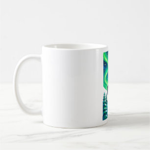 Taza de café de Navidad Noche Aurora Reno ciervo