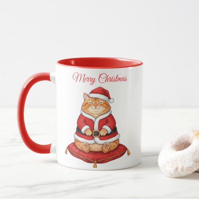 Taza de café de Navidad para gatos Santa Paws (Con donut)