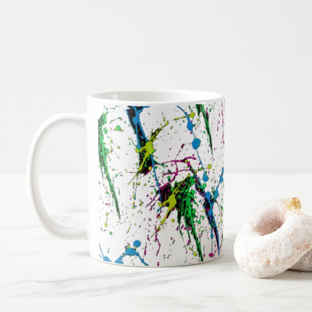 Taza de café de neón de la salpicadura de la (Con donut)