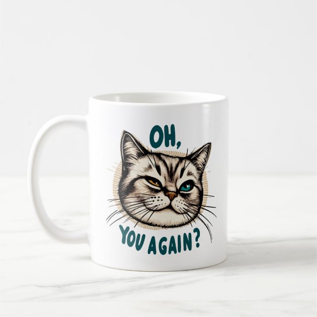 Taza De Café ¿De Nuevo? - Ilustracion gato sarcástico (Izquierda)