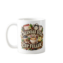 Taza de café de oficina calendario lleno más lleno