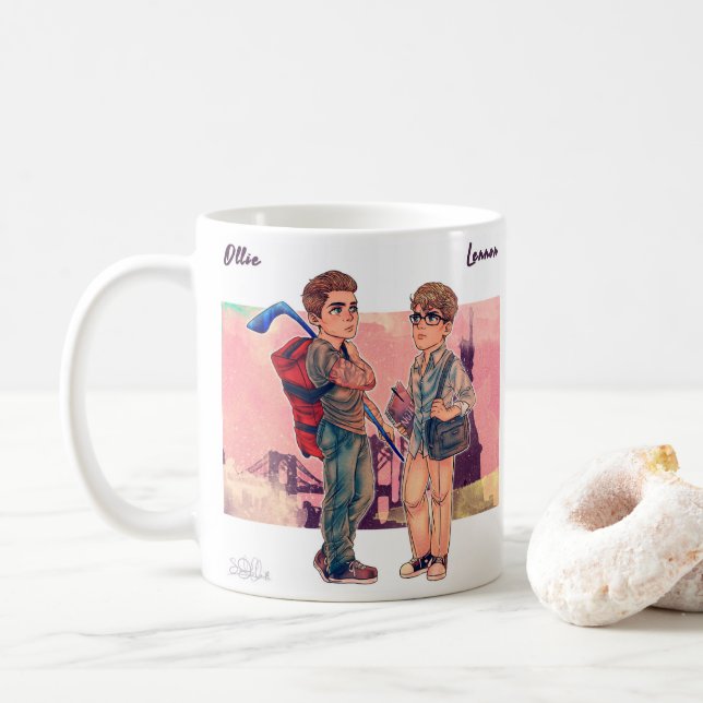 Taza de café de Ollie y de Lennon (Con donut)