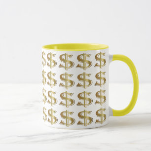 Taza de café de oro del Rótulo de dólar