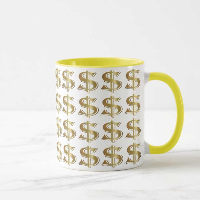 Taza de café de oro del Rótulo de dólar (Derecha)