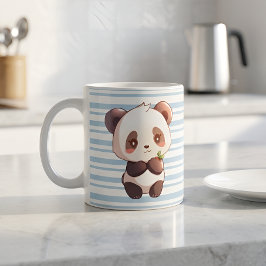 Taza de café de panda lindo, taza a rayas azul cla