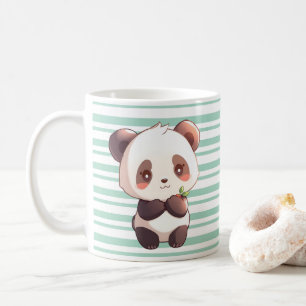 Taza de café de panda lindo, taza a rayas de menta