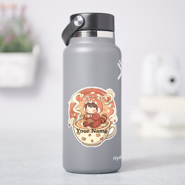 Taza de café de Panda rojo Kawaii Pegatina de vini (hidrofrasco)