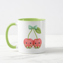Taza de café de pareja de cereza Kawaii linda