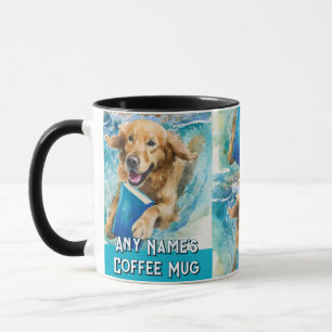 Taza de café de perro corriendo con el gran libro