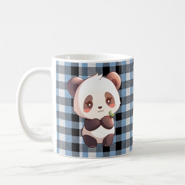 Taza de café de regalo a cuadros Kawaii Panda Blue (Izquierda)