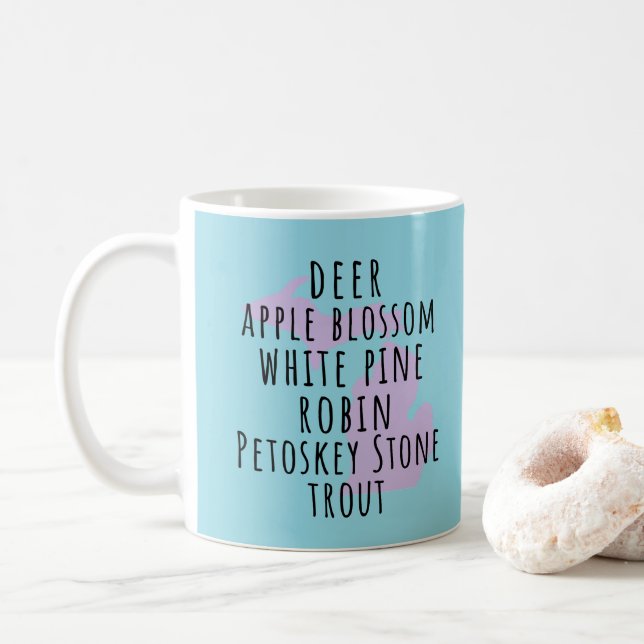 Taza De Café De Símbolos De Michigan Simple Texto (Con donut)