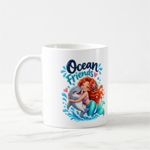 Taza de café de sirena linda amigos delfines océan