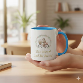 Taza de café de Sloth acuarela linda y bicicleta r