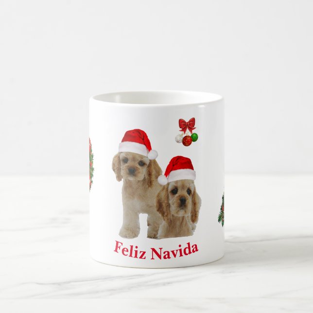 Taza de café de spaniel de Cocker de Navidad (Centro)