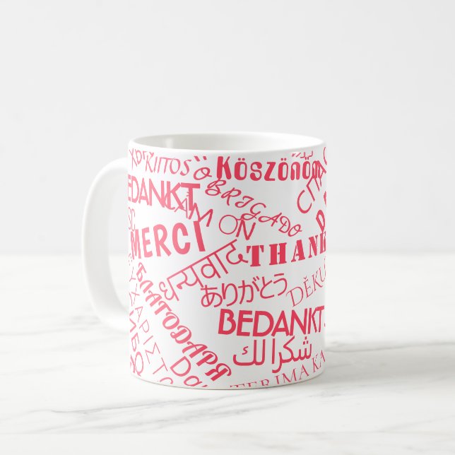 Taza de café de texto multilingüe Gracias Tu regal (Anverso izquierdo)