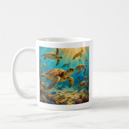 Taza de café de tortugas marinas divertidas