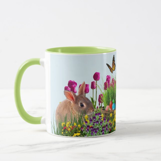 Taza de café de tulipanes con conejo de Pascua (Izquierda)