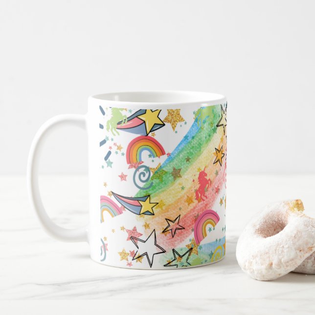 taza de café de unicornios y arcoíris (Con donut)