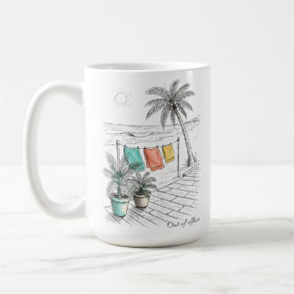 Taza De Café De Vacaciones en una Playa Tropical Fuera de la Of