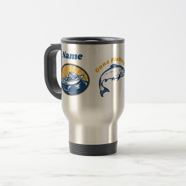 Taza de café de viaje personalizada 'Se fue a pesc (Anverso izquierdo)