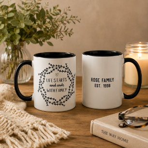 Taza de café de vida en la granja que comienza y t