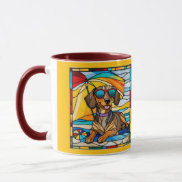 Taza de café de vidrio emplomado con Dachshund lin