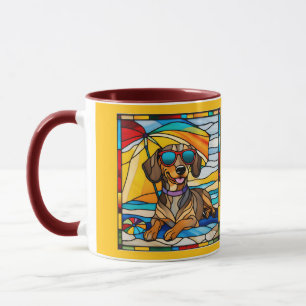 Taza de café de vidrio emplomado con Dachshund lin